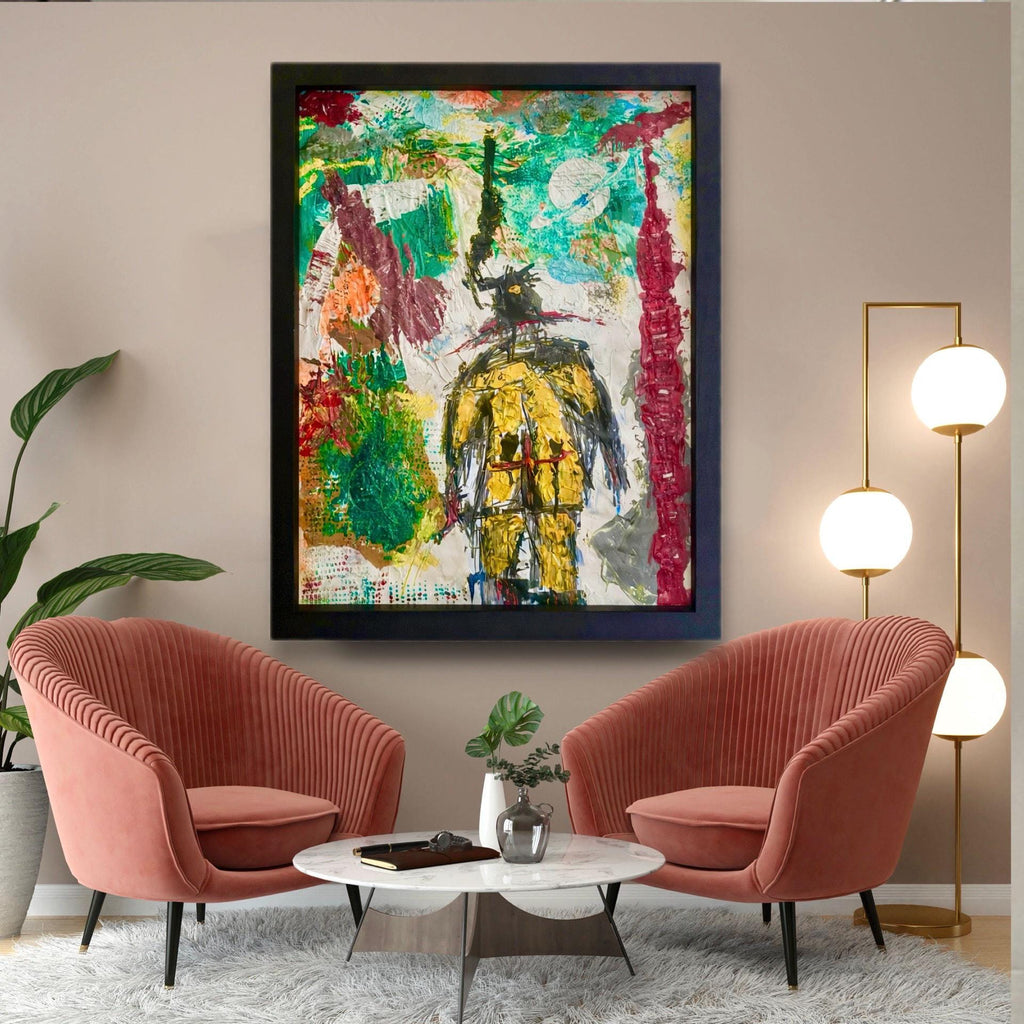 Handmade Abstract Acrylic Painting on Hardened Poster, Framed Wall Art, Textured Varnished Artwork (24x30 inch)