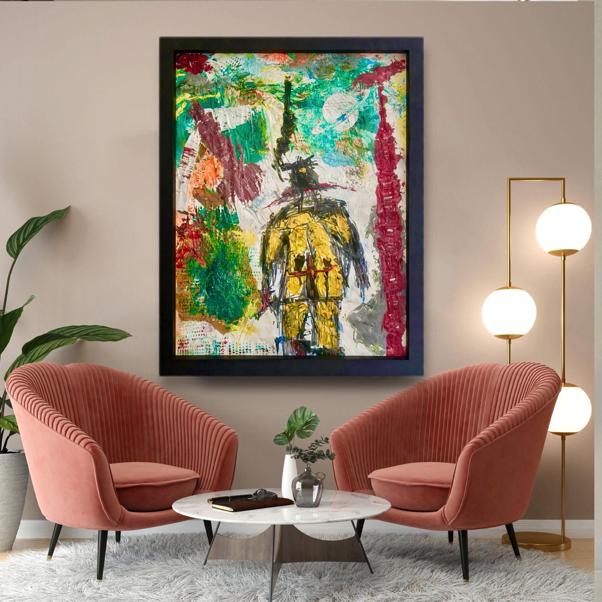 Handmade Abstract Acrylic Painting on Hardened Poster, Framed Wall Art, Textured Varnished Artwork (24x30 inch)